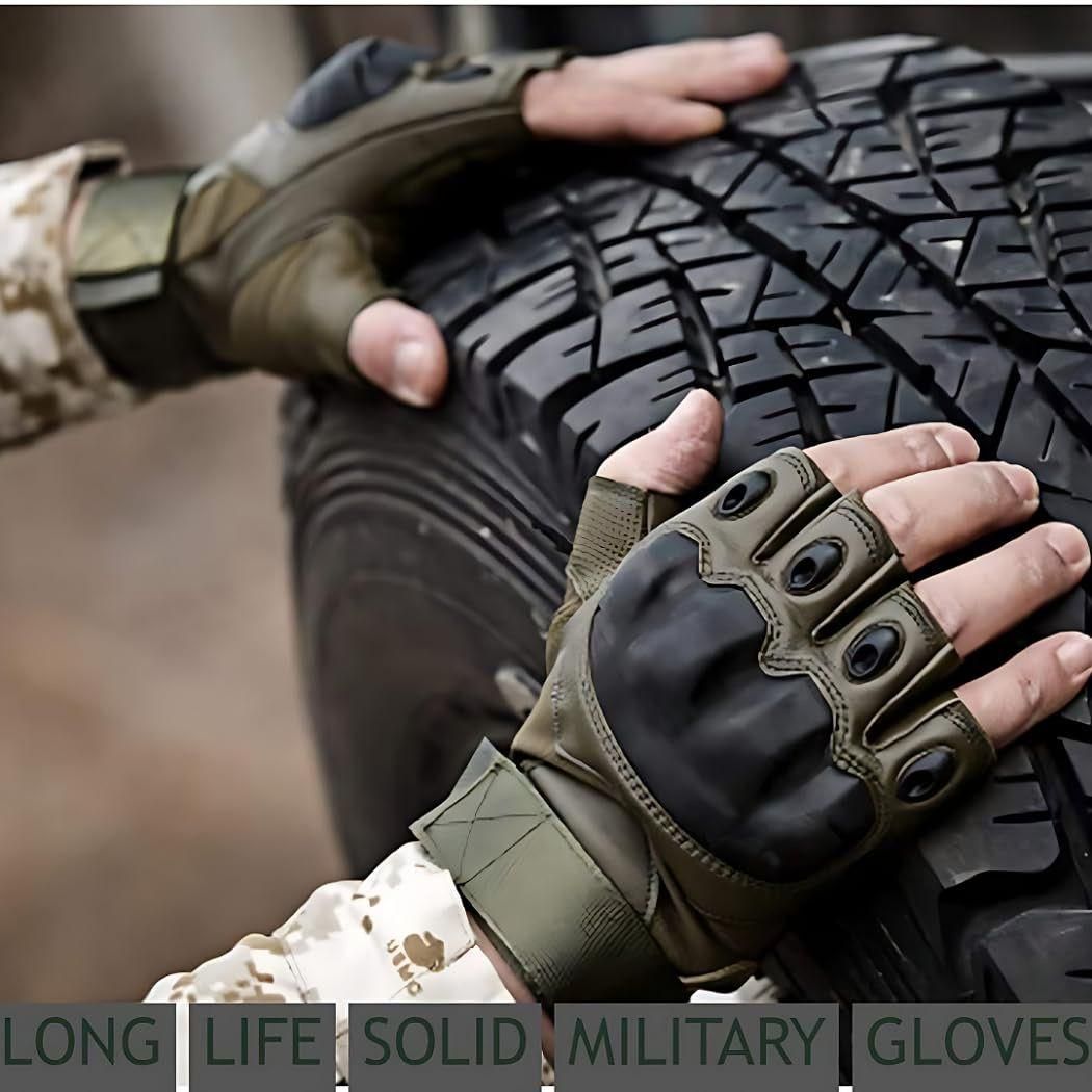 Non-Slip Half Finger Rubber Knuckle Motorcycle Gloves